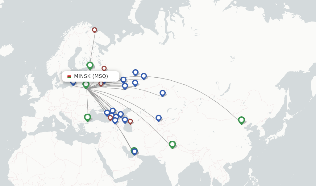Flights from Minsk to Chelyabinsk route map