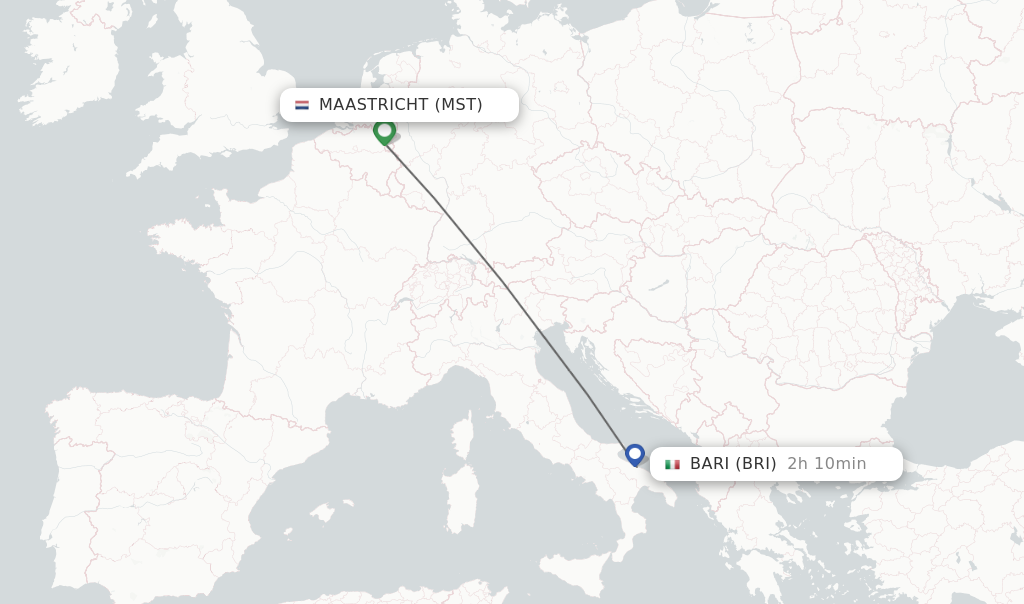 Flights from Maastricht to Bari route map