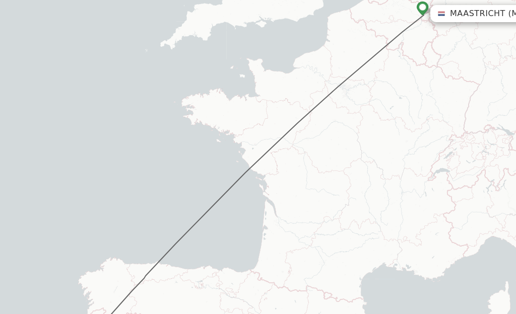 Flights from Maastricht to Porto route map