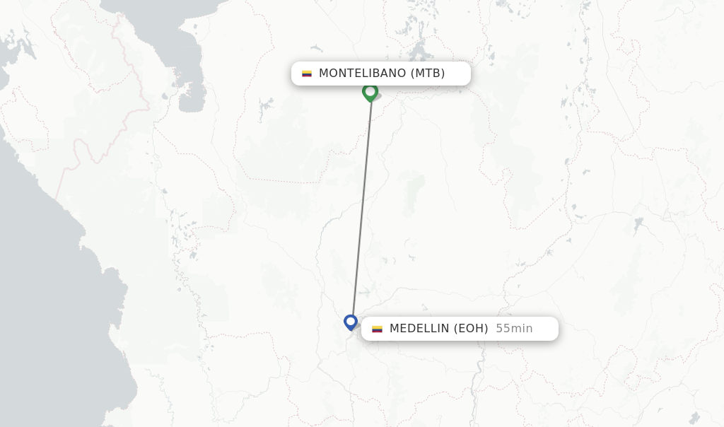 Flights from Medellin to Montelibano route map