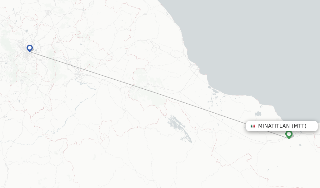 Flights from Minatitlan to Veracruz route map