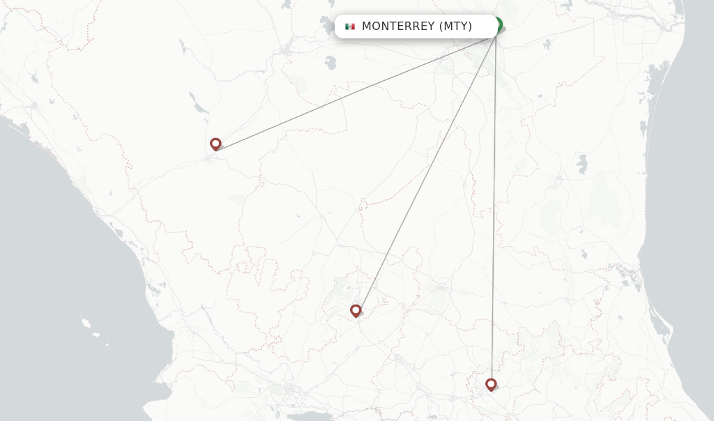 Route map with flights from Monterrey with TAR Aerolineas