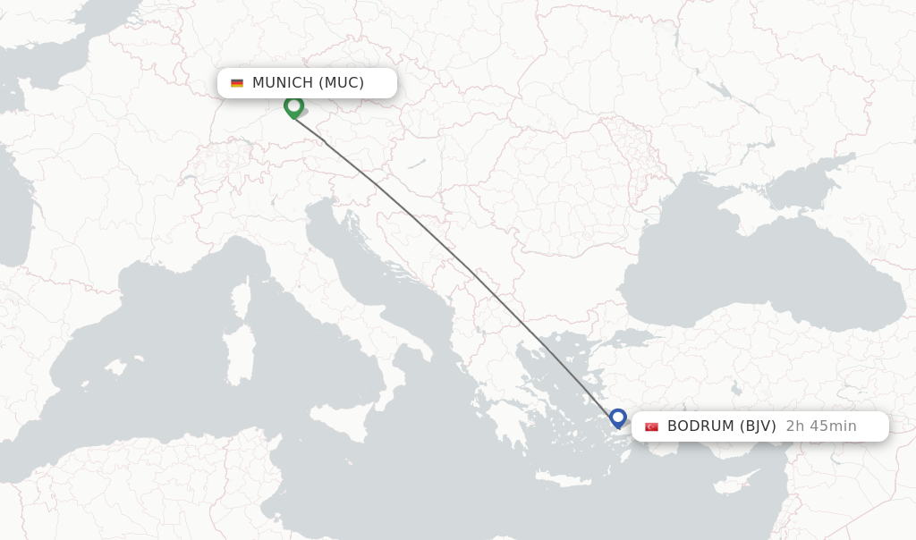 Flights from Munich to Bodrum route map