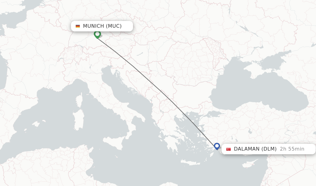 Flights from Munich to Dalaman route map
