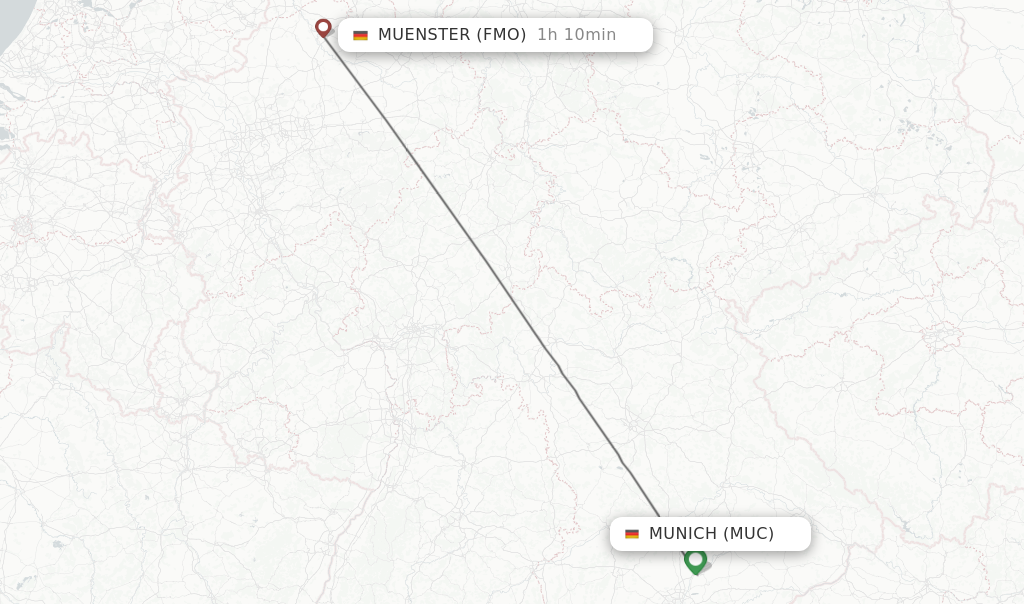 Flights from Munich to Muenster route map