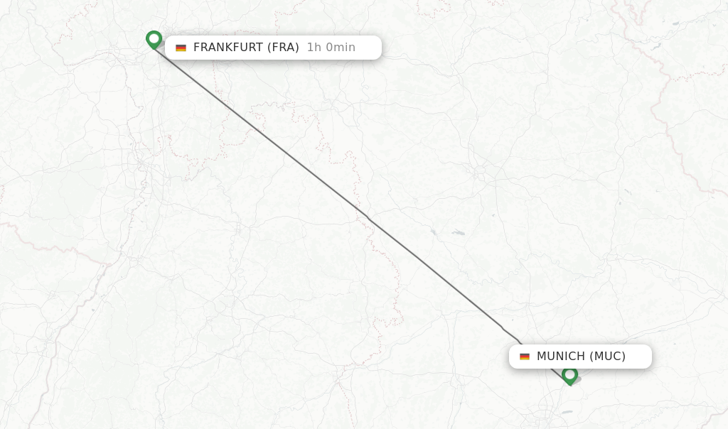 Flights from Munich to Frankfurt route map