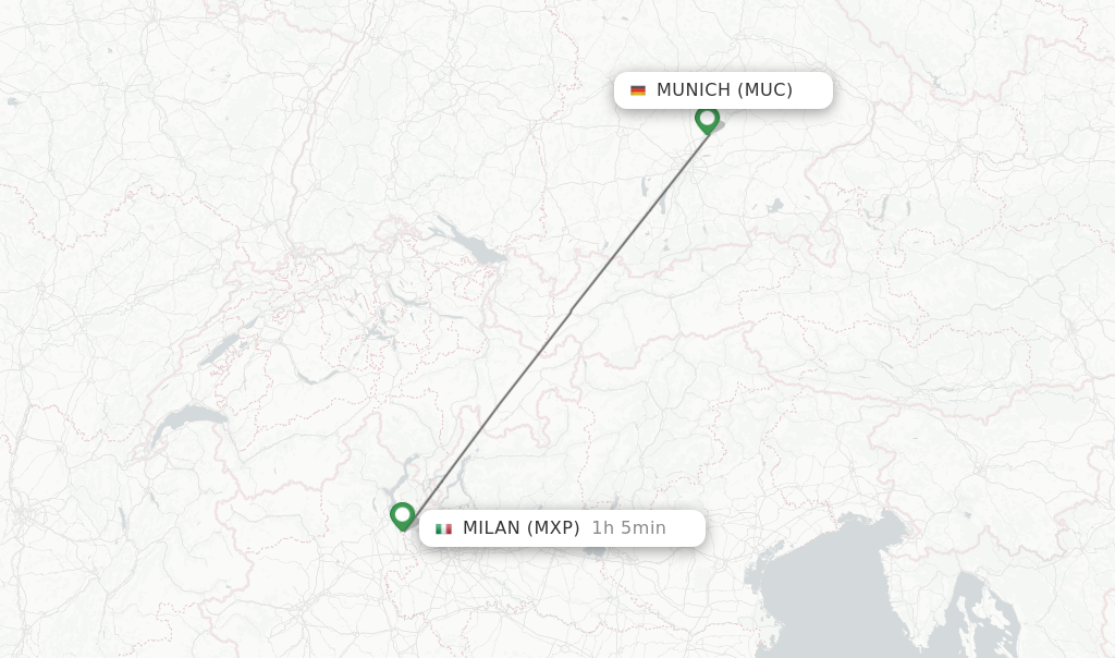 Flights from Munich to Milan route map