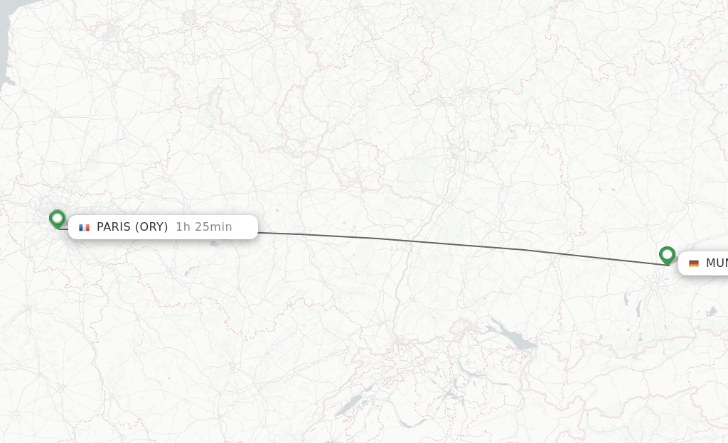 Flights from Munich to Paris route map