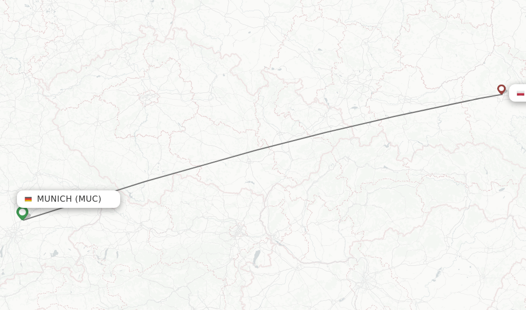 Flights from Munich to Rzeszow route map