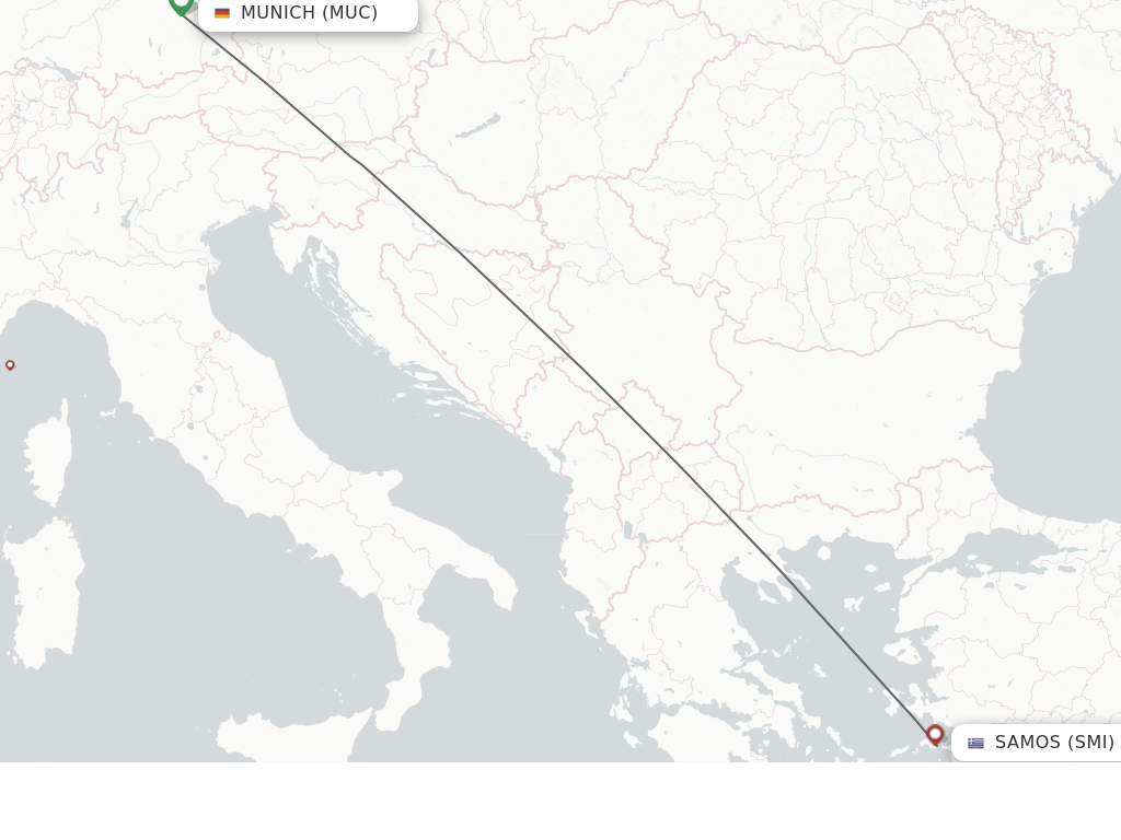 Flights from Munich to Samos route map
