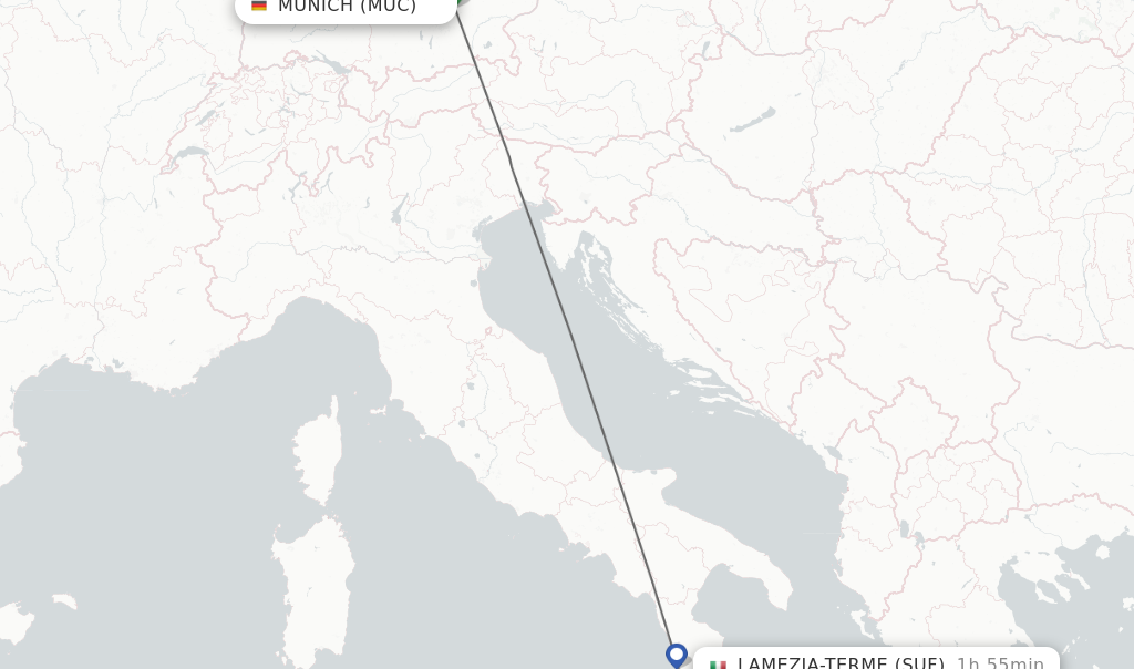Flights from Munich to Lamezia-Terme route map