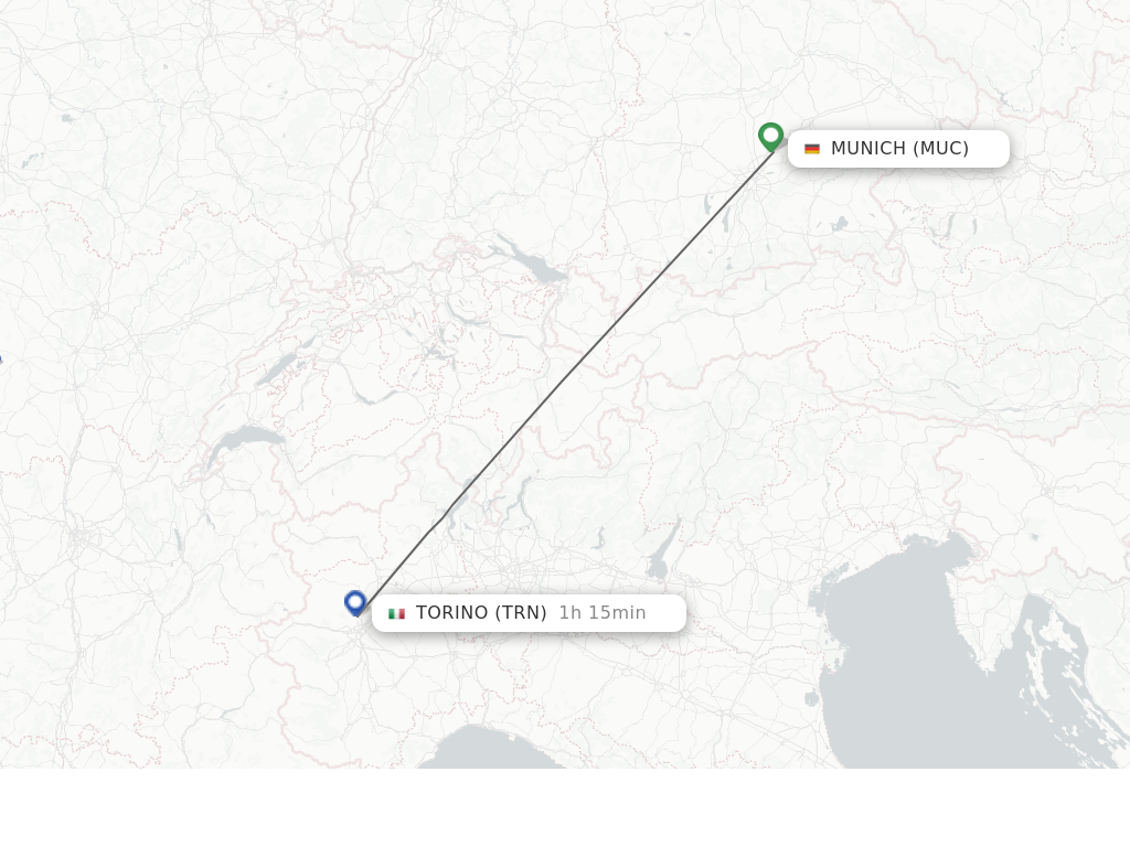 Flights from Munich to Turin route map