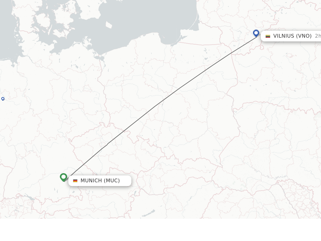 Flights from Munich to Vilnius route map