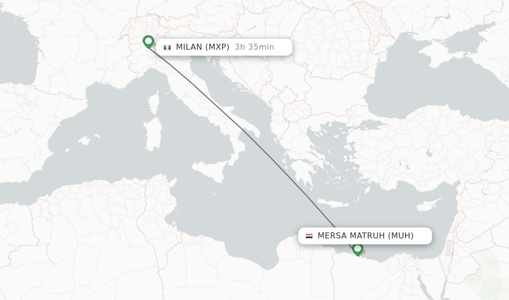 Flights from Mersa Matruh to Milan route map
