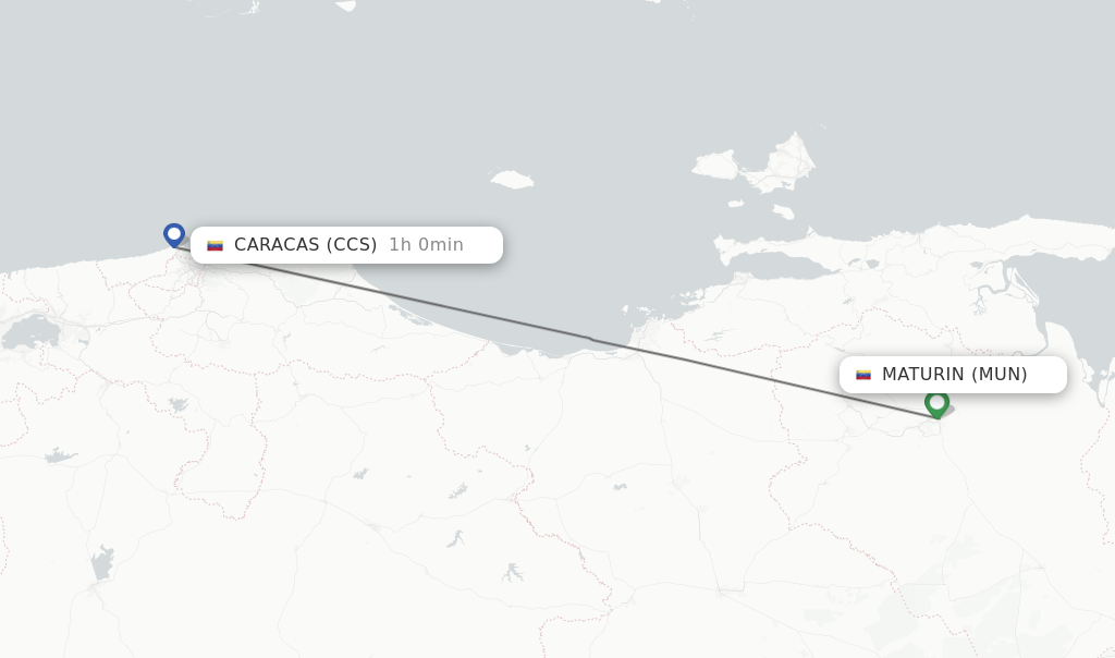 Flights from Maturin to Caracas route map