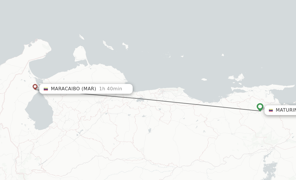 Flights from Maturin to Maracaibo route map