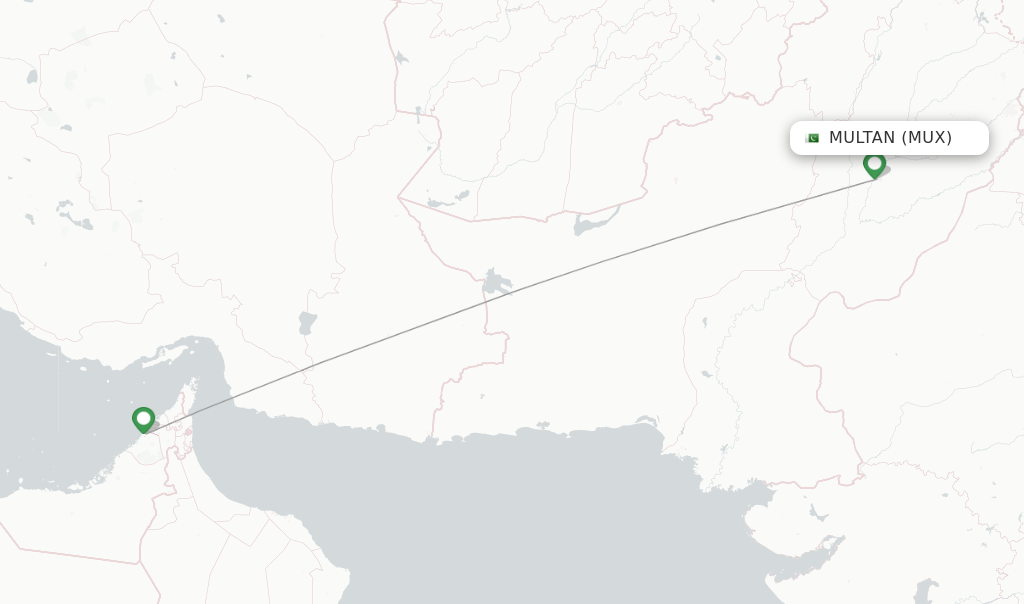 Route map with flights from Multan with flydubai