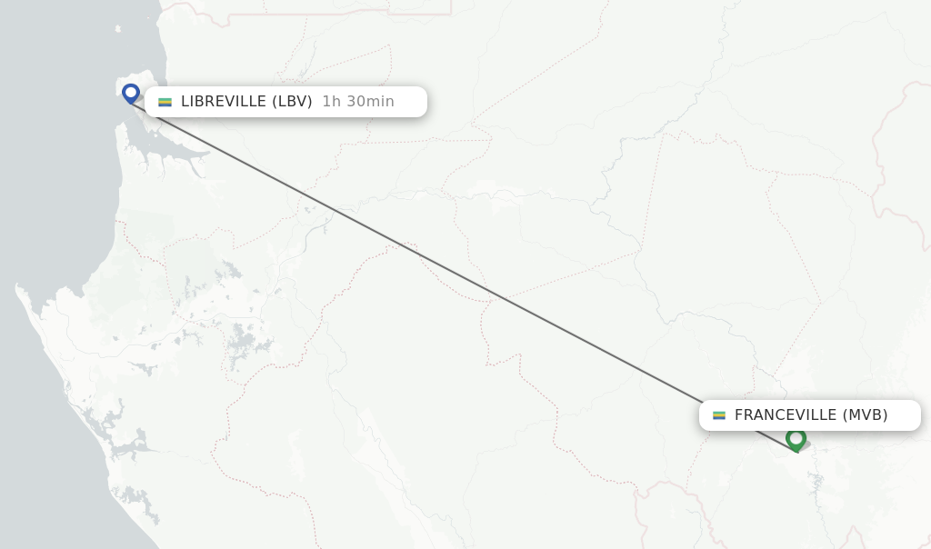 Flights from Libreville to Franceville route map