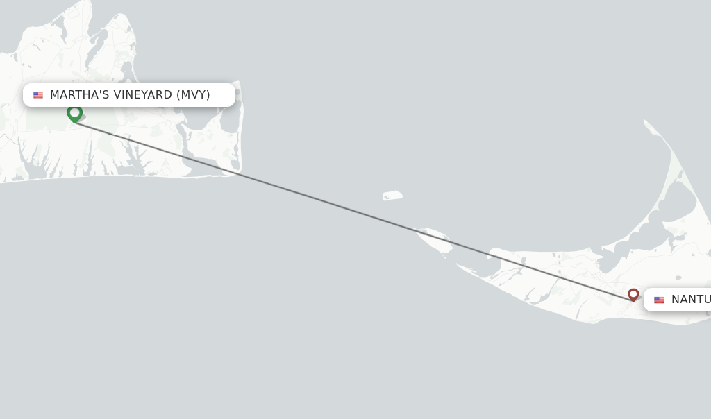 Flights from Martha's Vineyard to Nantucket route map