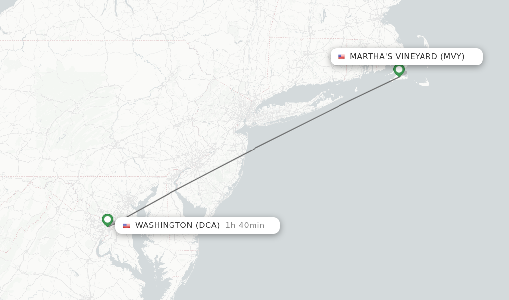 Flights from Martha's Vineyard to Washington route map