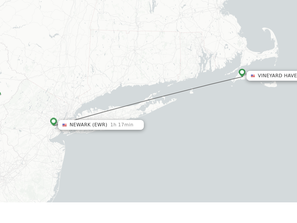 Flights from Martha's Vineyard to New York route map