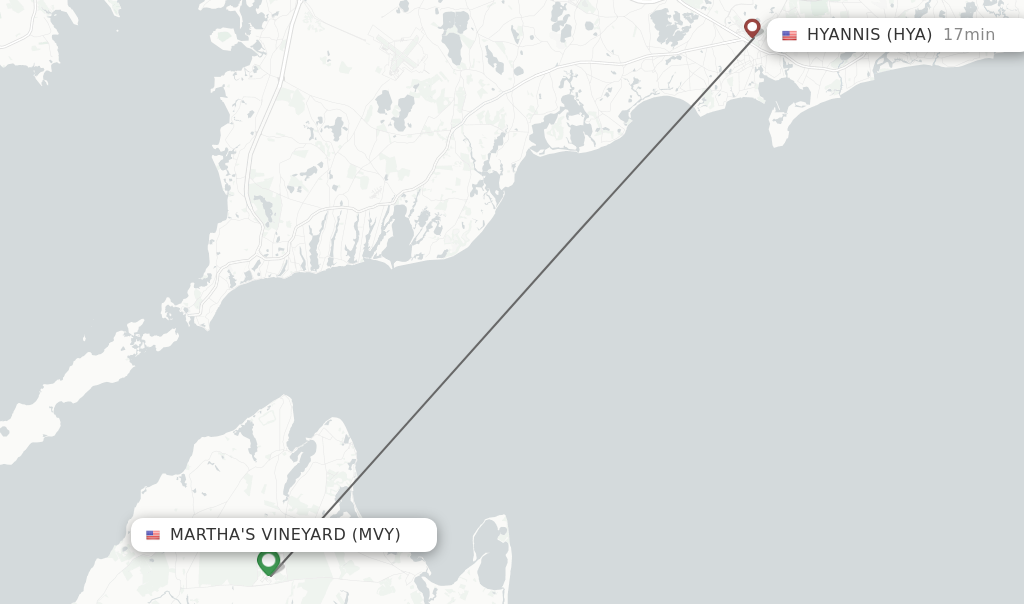 Flights from Martha's Vineyard to Hyannis route map