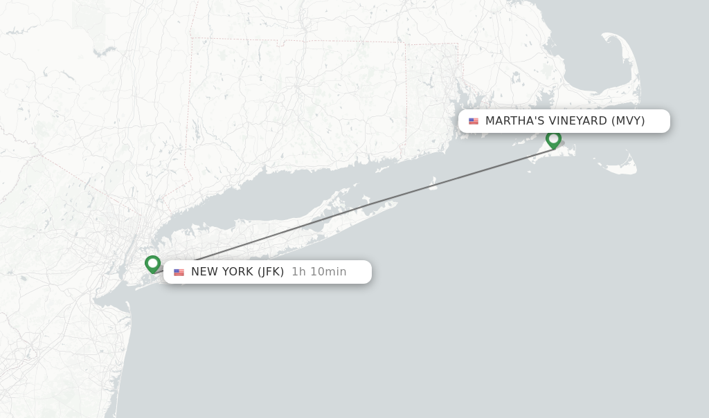 Flights from Martha's Vineyard to New York route map