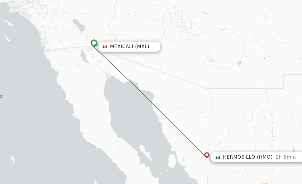 Flights from Mexicali to Hermosillo route map