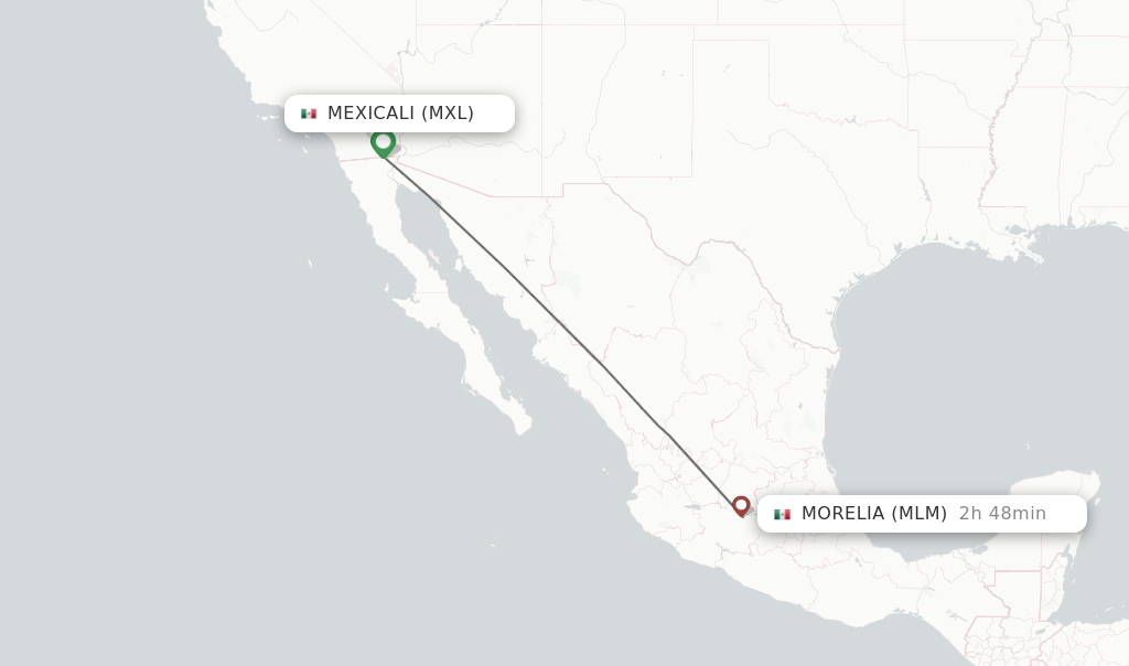 Flights from Mexicali to Morelia route map