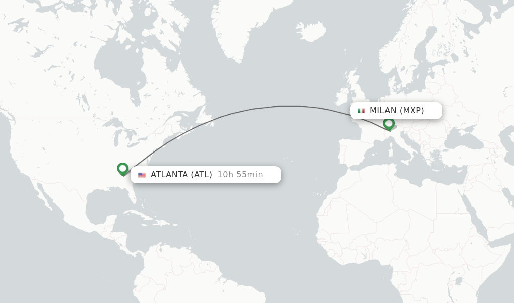 Flights from Milan to Atlanta route map