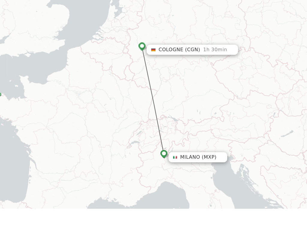 Flights from Milan to Cologne route map