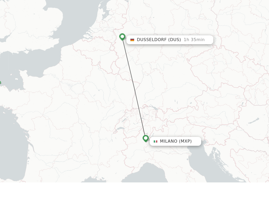 Flights from Milan to Dusseldorf route map