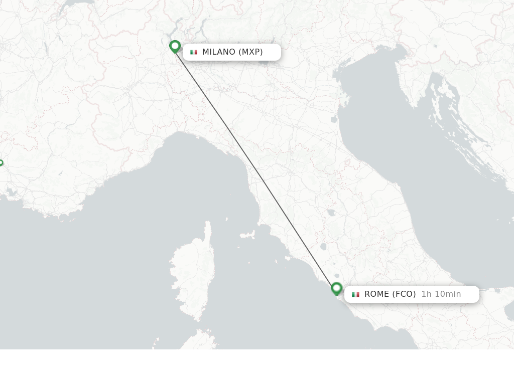 Flights from Milan to Rome route map