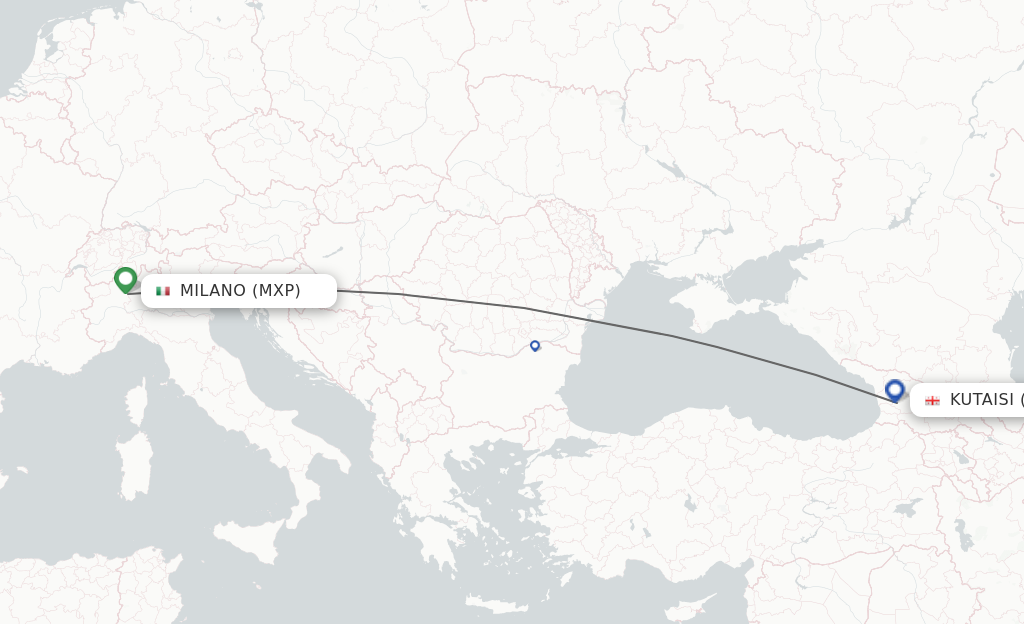 Flights from Milan to Kutaisi route map