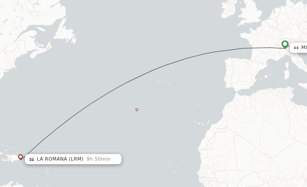 Flights from Milan to La Romana route map