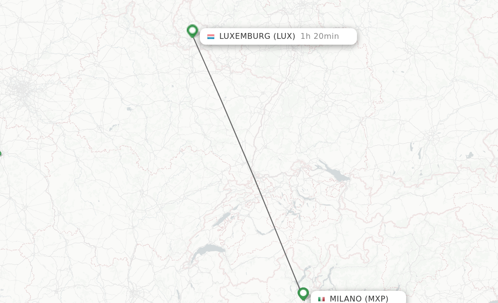 Flights from Milan to Luxembourg route map