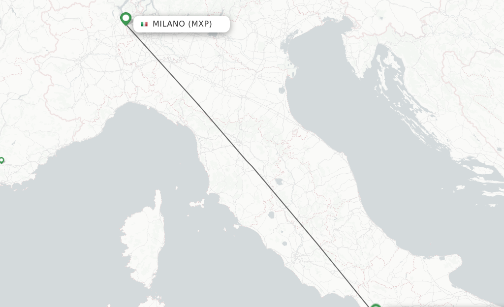 Flights from Milan to Naples route map