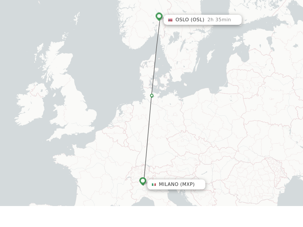 Flights from Milan to Oslo route map