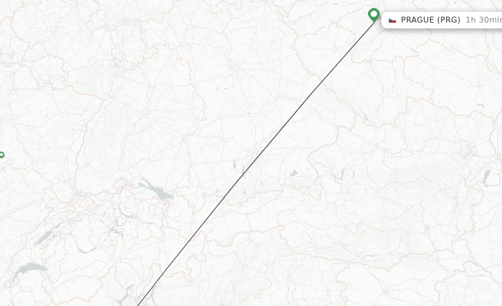 Flights from Milan to Prague route map
