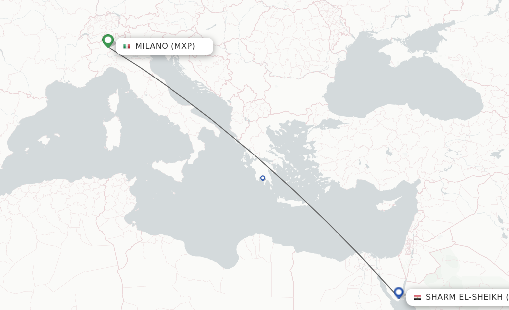 Flights from Milan to Sharm el Sheikh route map