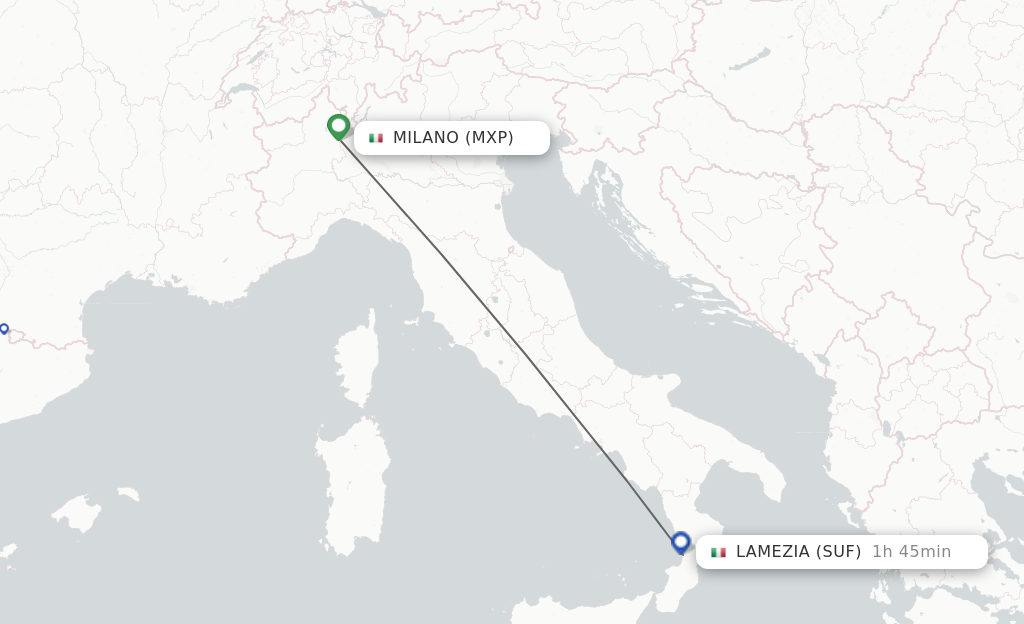 Flights from Milan to Lamezia-Terme route map