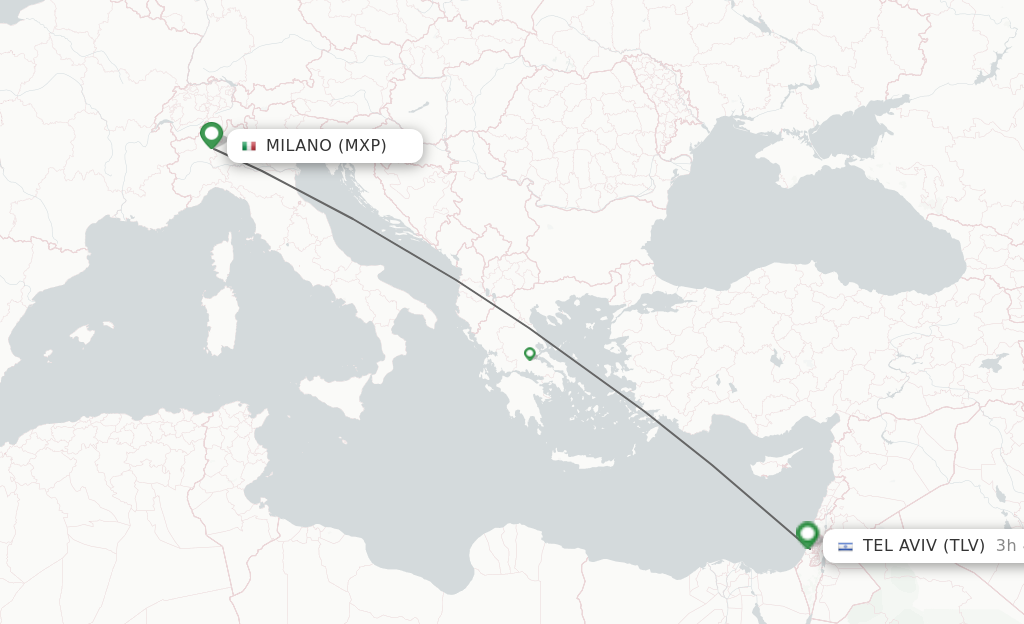 Flights from Milan to Tel Aviv-Yafo route map