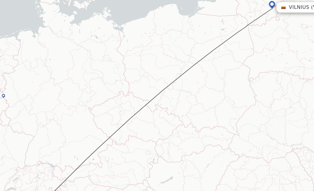 Flights from Milan to Vilnius route map