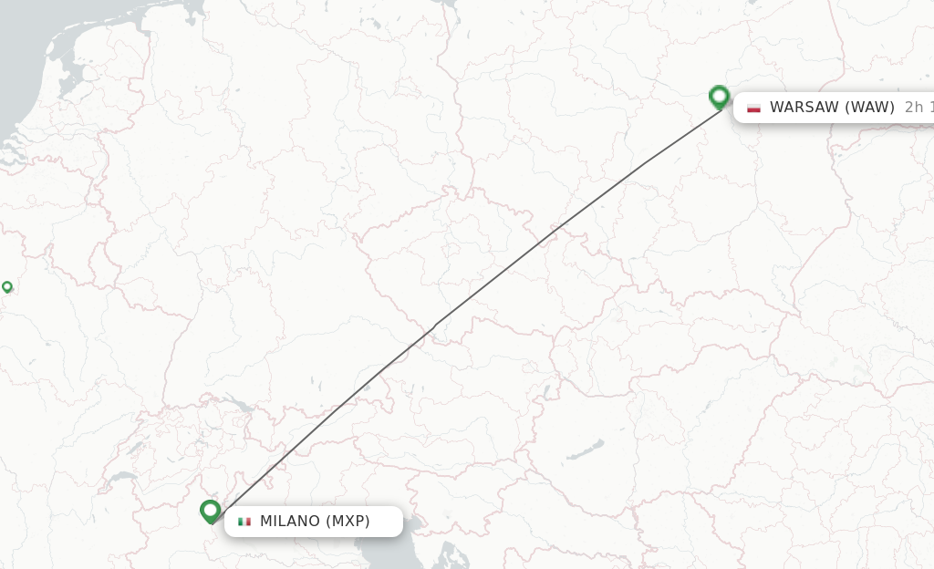 Flights from Milan to Warsaw route map