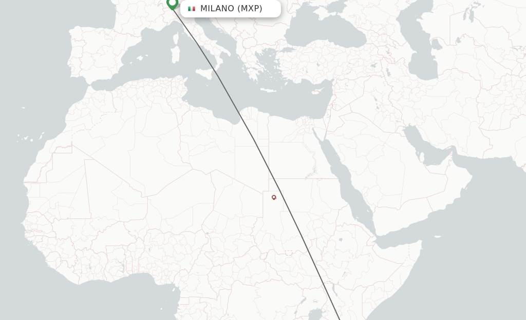 Flights from Milan to Zanzibar route map