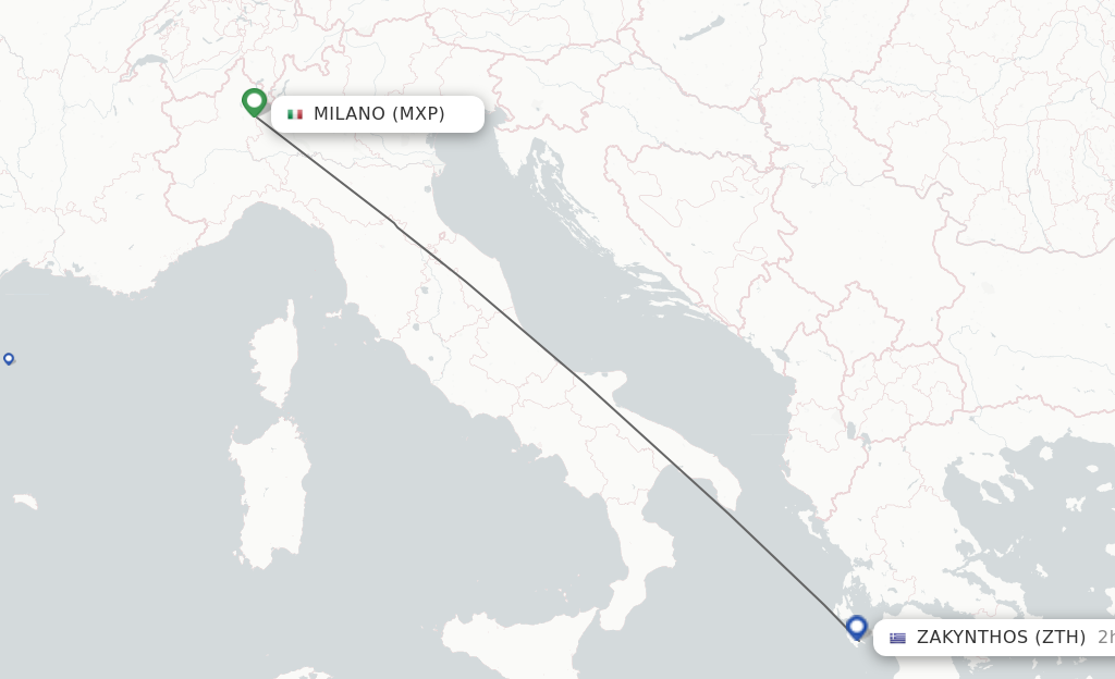 Flights from Milan to Zakinthos route map