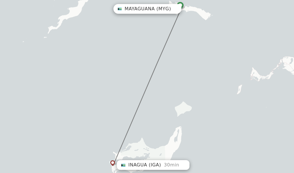 Flights from Mayaguana to Inagua route map