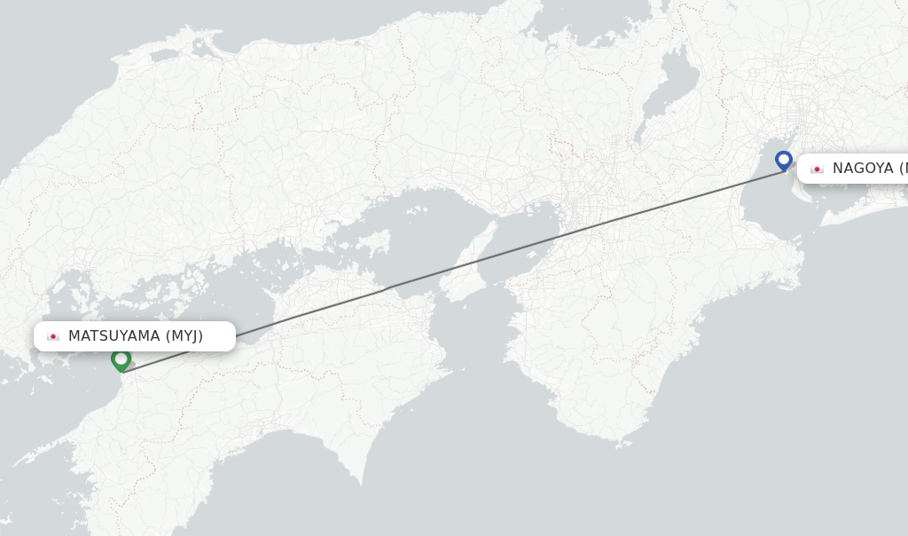 Flights from Matsuyama to Nagoya route map