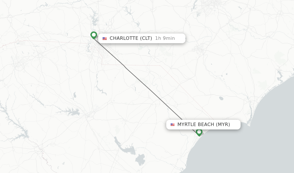 Flights from Myrtle Beach to Charlotte route map