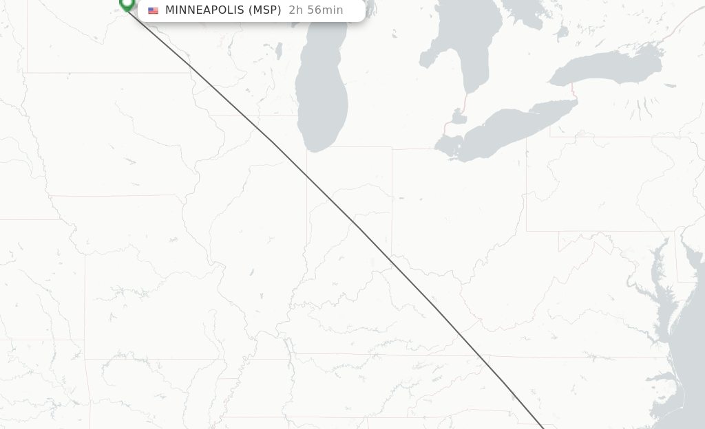 Flights from Myrtle Beach to Minneapolis route map